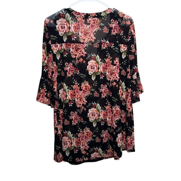 Siren Lily Blouse Women's 2X Floral Mesh V-Neck Short Sleeve Sheer Top Boho - Picture 5 of 11